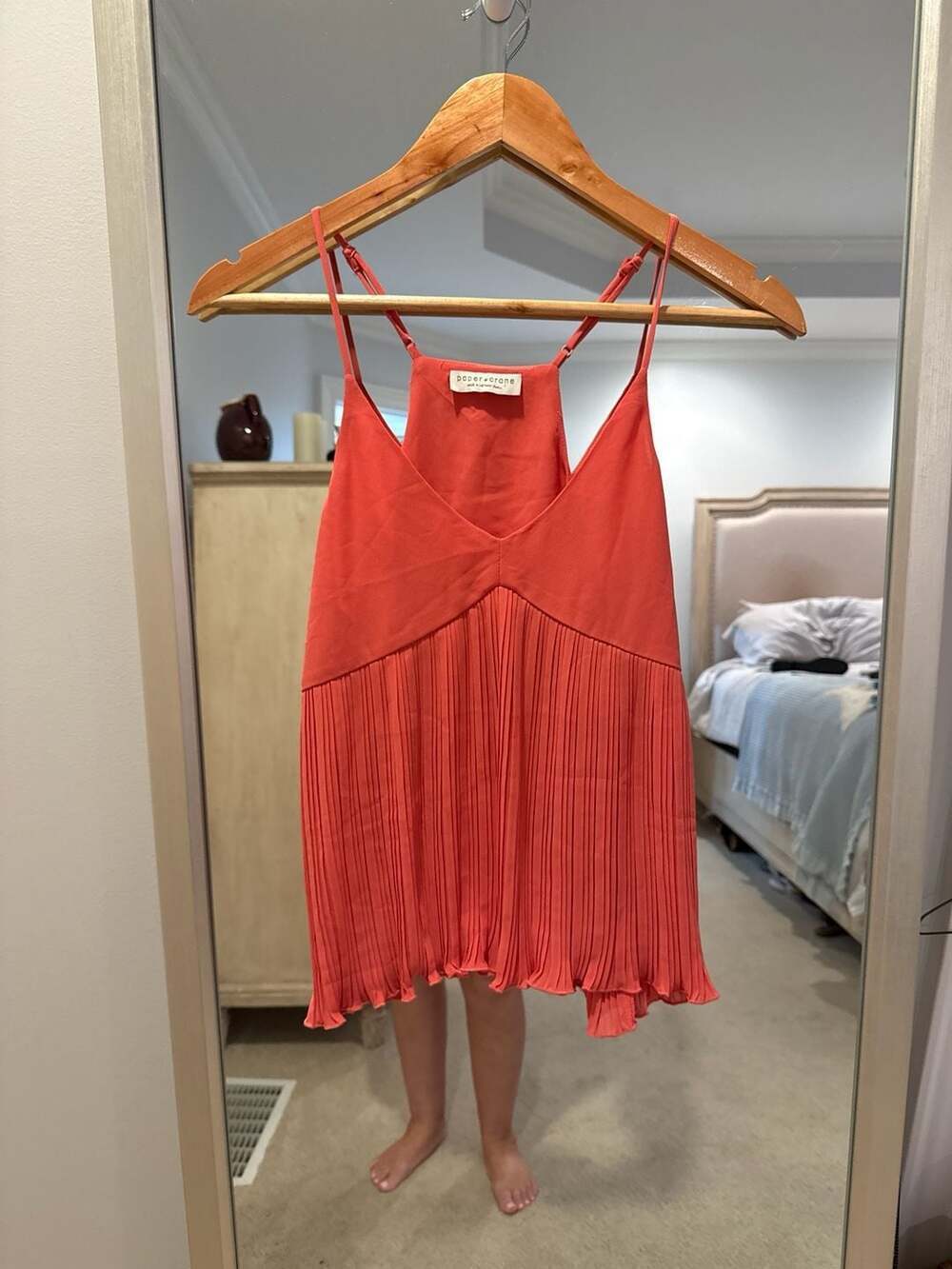 Paper Crane Coral Pleated Chiffon V-Neck Cami Tank Top